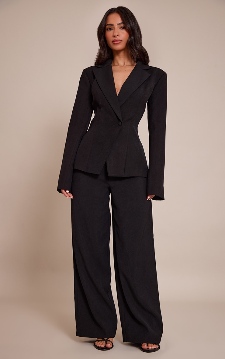 Petite Black Cinched Waist Open Back Blazer image 3
