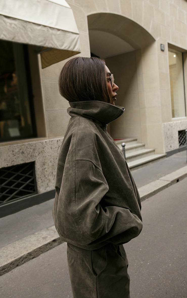 Khaki Suede Biker Jacket image 4