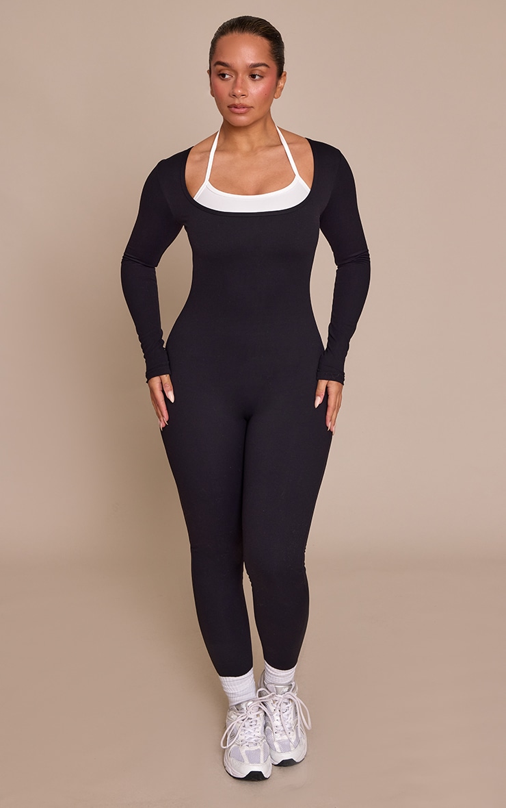 Shape Black Contrast Active Sculpt Long Sleeve Jumpsuit image 1