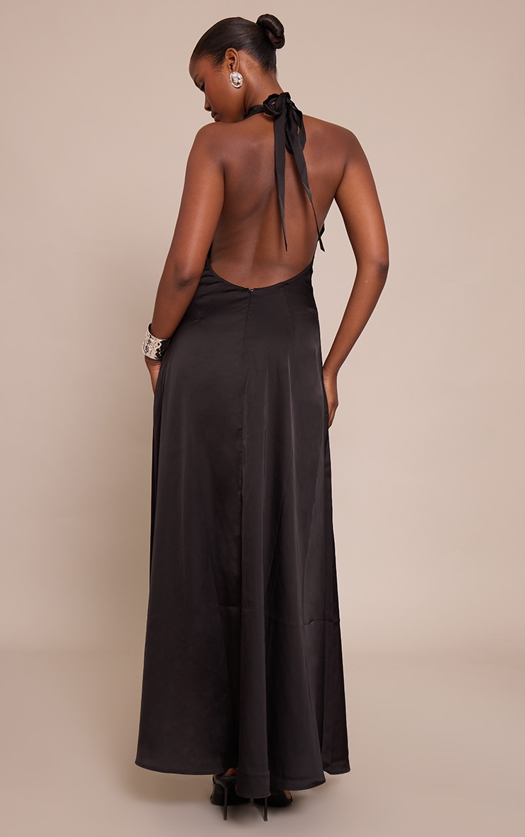 Black Satin Cowl Neck Maxi Shift Dress image 2