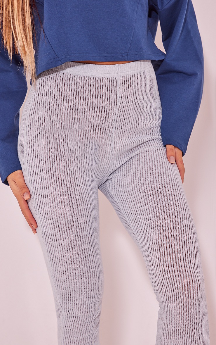 Moss Grey Soft Ribbed Flared Trousers image 4