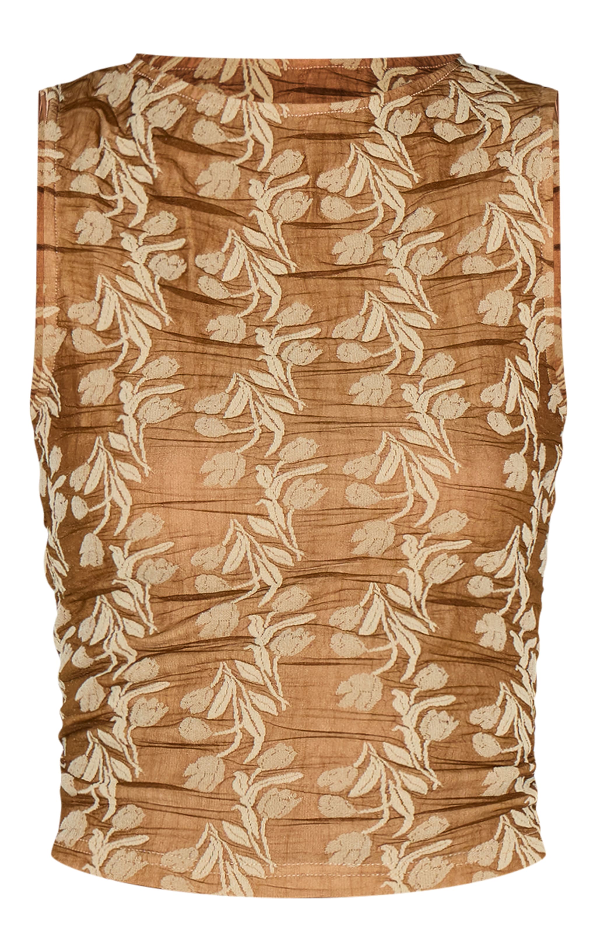 Brown Embroidered Chiffon Textured Racer image 5