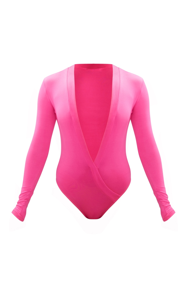 Hot Pink Soft Feel Plunge Bodysuit image 5