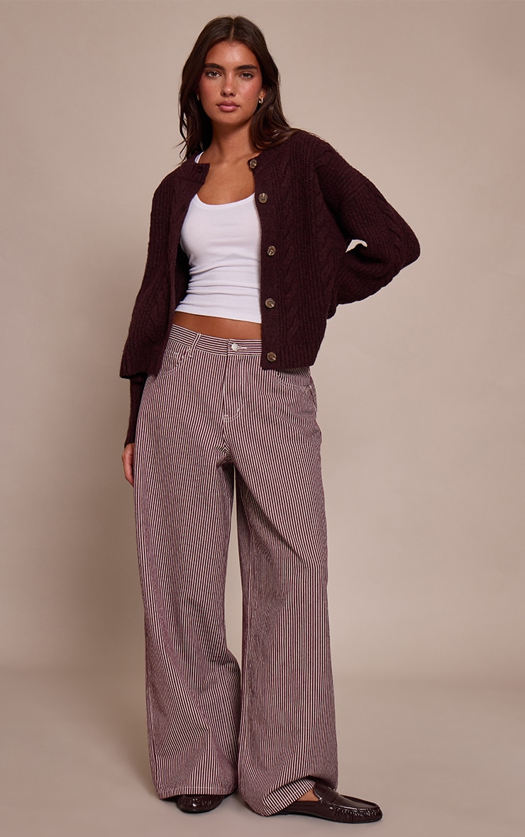 Burgundy Pinstripe High Waist Denim Jeans image 1