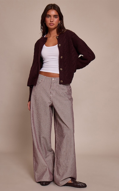 Burgundy Pinstripe High Waist Denim Jeans