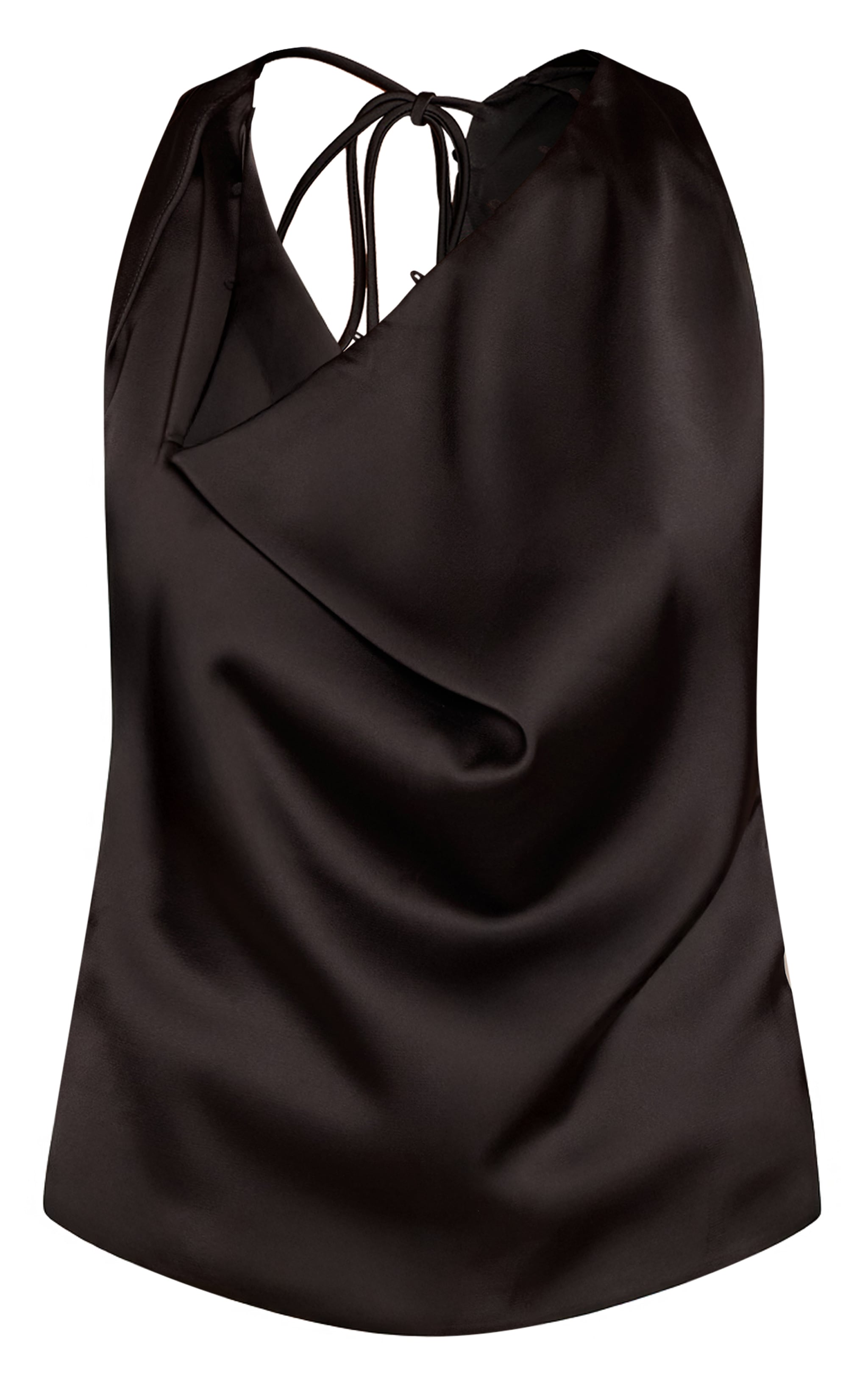 Black Satin Cowl Back Halterneck Top image 5