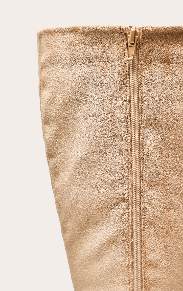 Sand Faux Suede Knee High Stiletto Heeled Boot image 5