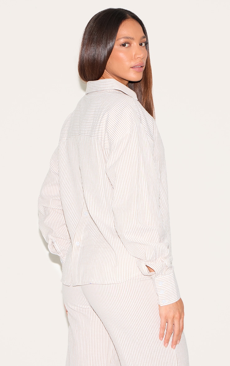 Tall Cream Pinstripe Open Back Button Detail Shirt image 2