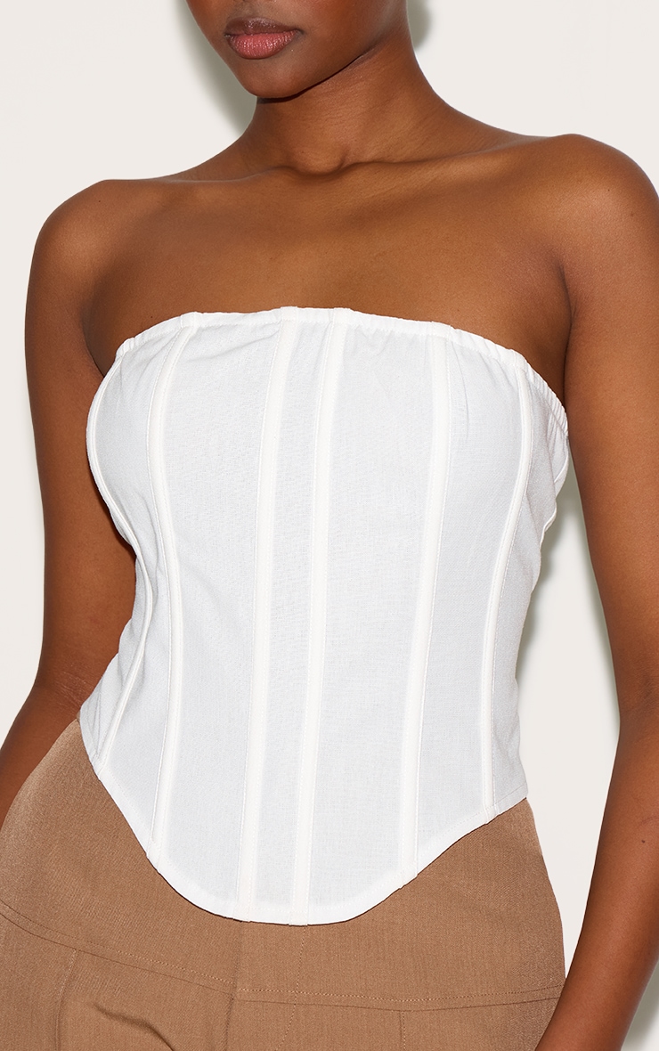 White Linen Blend Boned Corset image 4