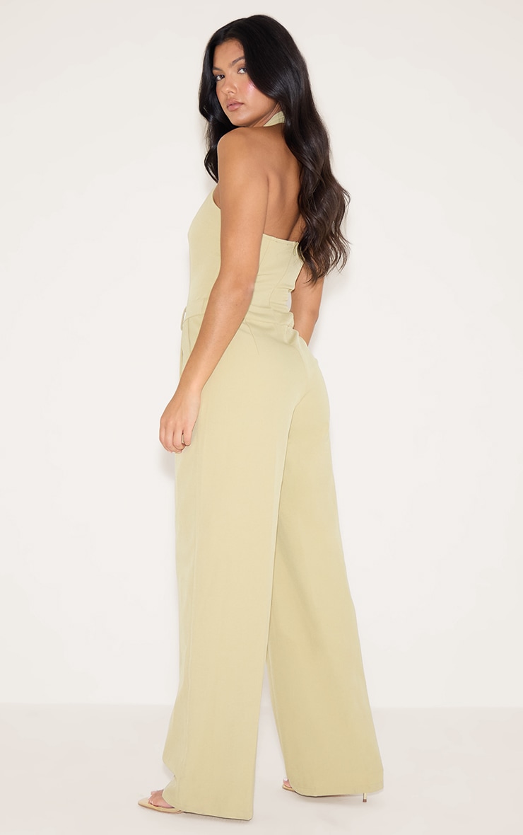 Sage Woven Halterneck Trim Wide Leg Jumpsuit image 2