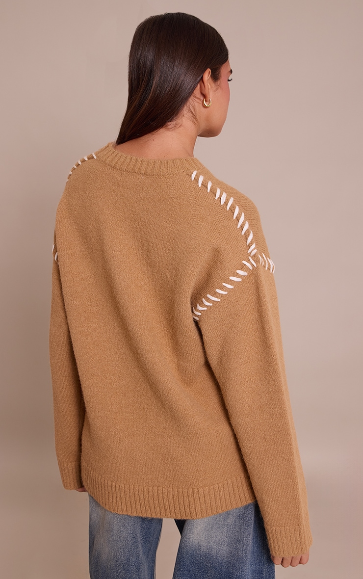 Camel Blanket Stitch Knit Sweater image 2