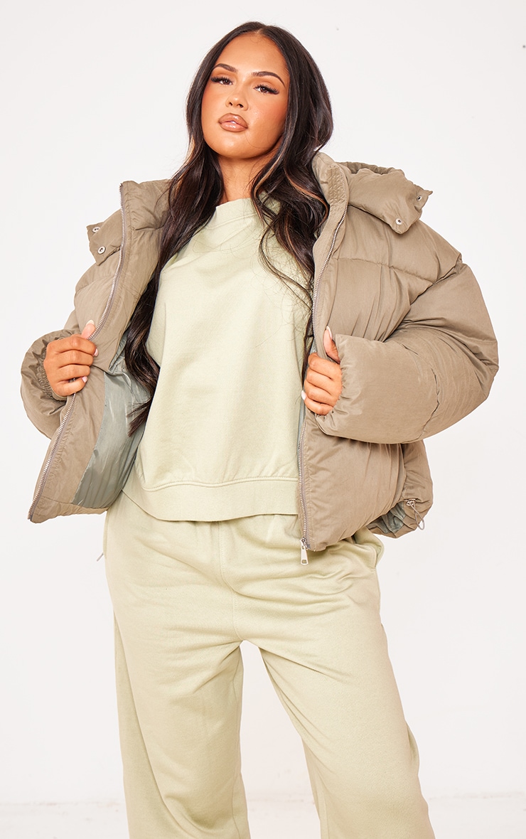 Long khaki puffer on sale coat womens