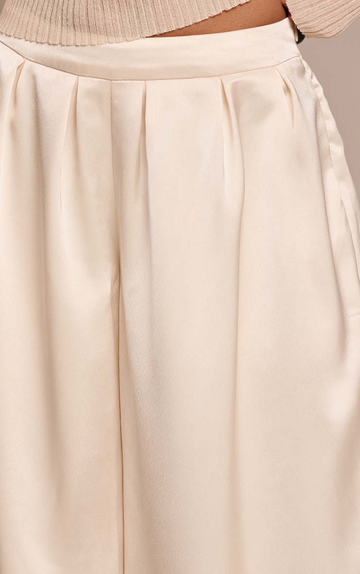 Cream Satin Pleated Wide Leg Pants image 4