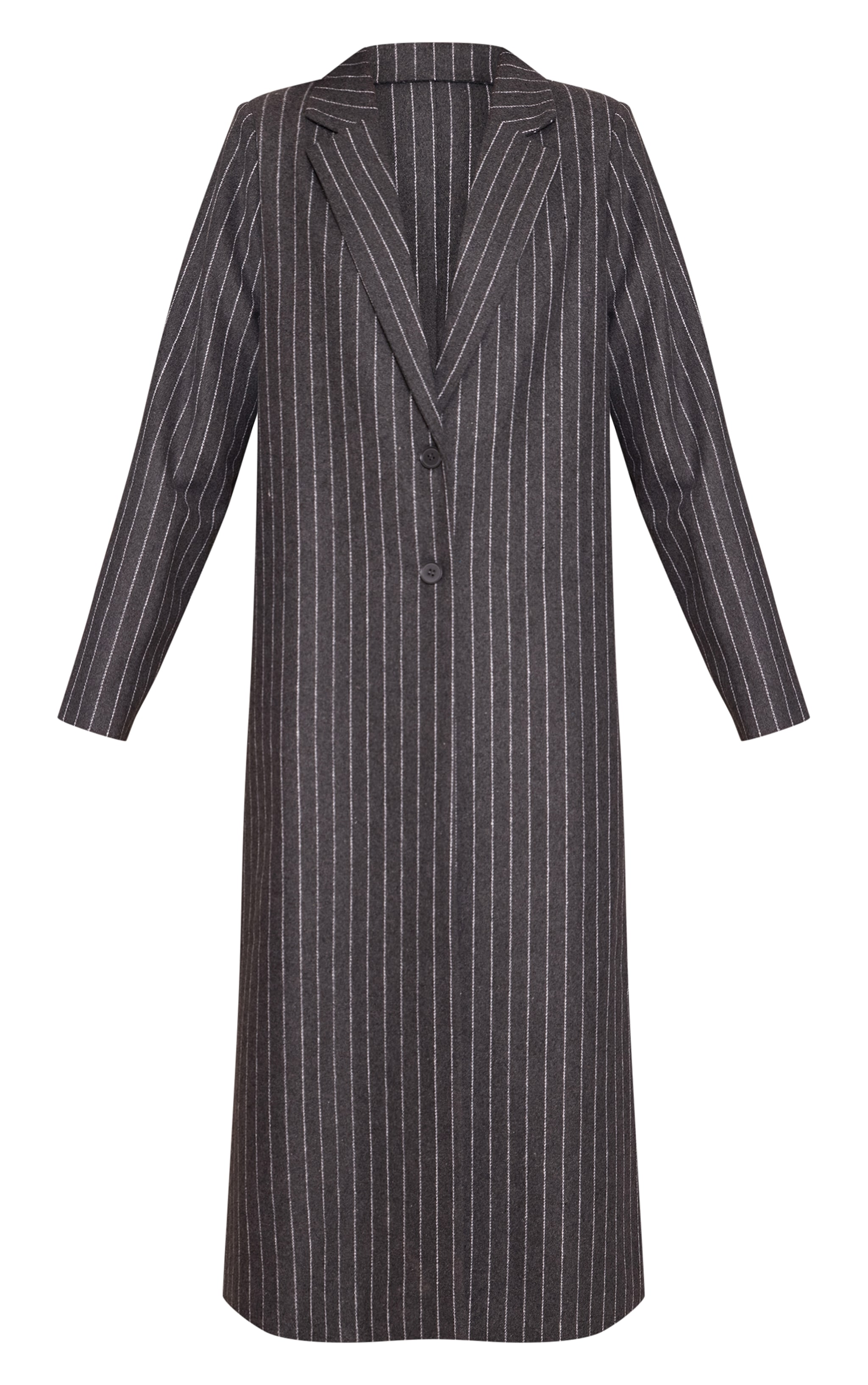 Grey Pinstripe Wool Look Coat image 5