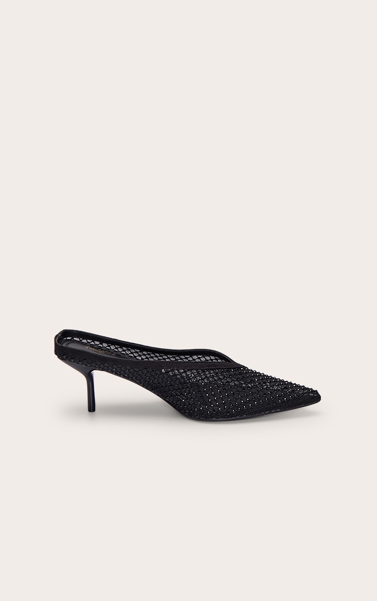Mules style escarpins en mesh noir à coupe en V et strass image 2