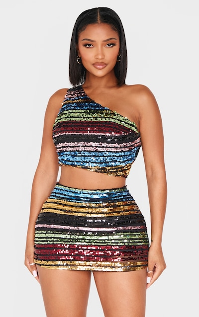 MABLE Shoulder Padded Sequin Crop Top main image 1