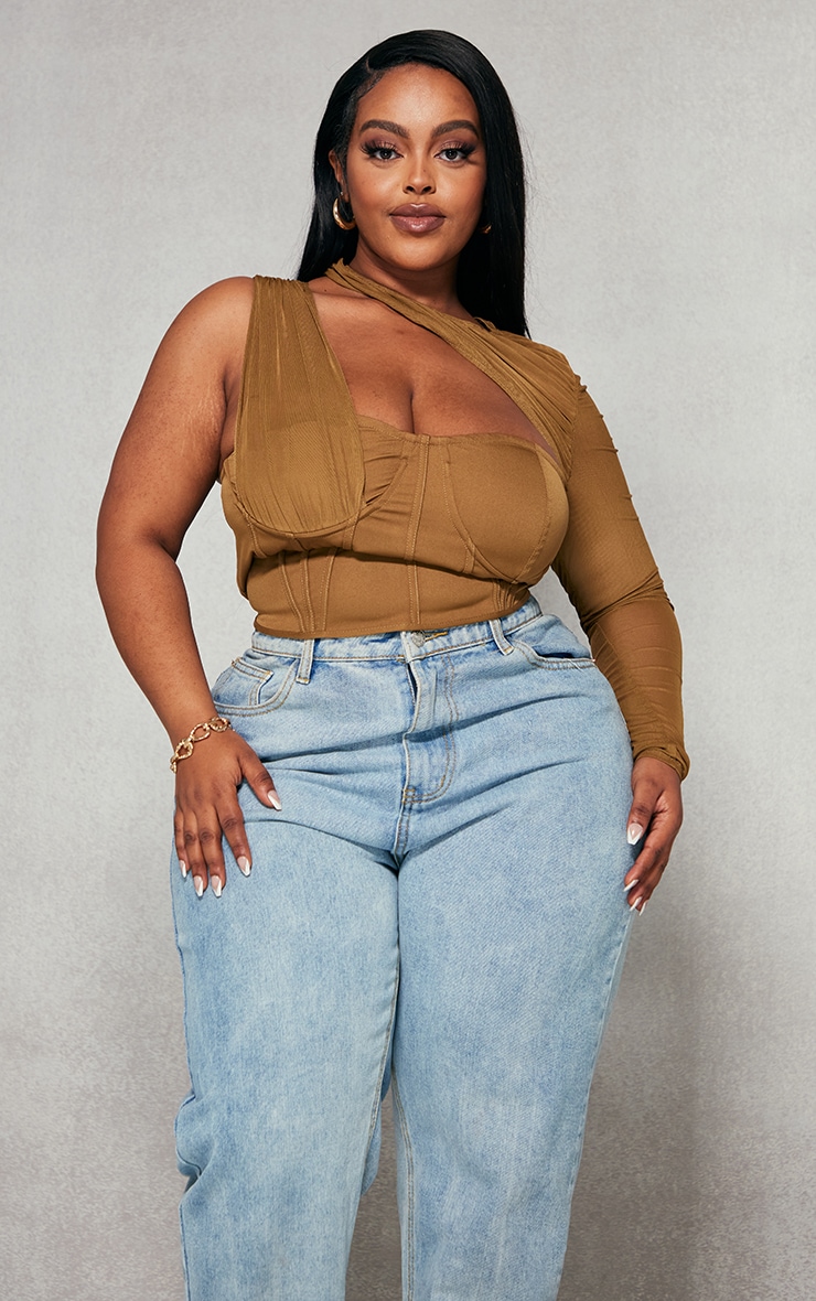 Plus Khaki Mesh Corset Top
