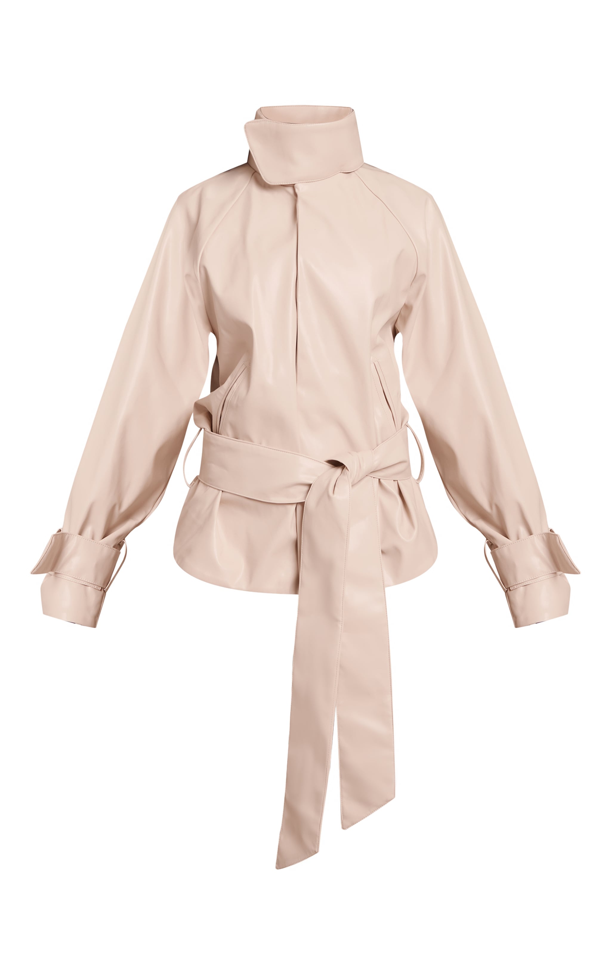 Petite Manteau en PU crème à col entonnoir et ceinture image 5