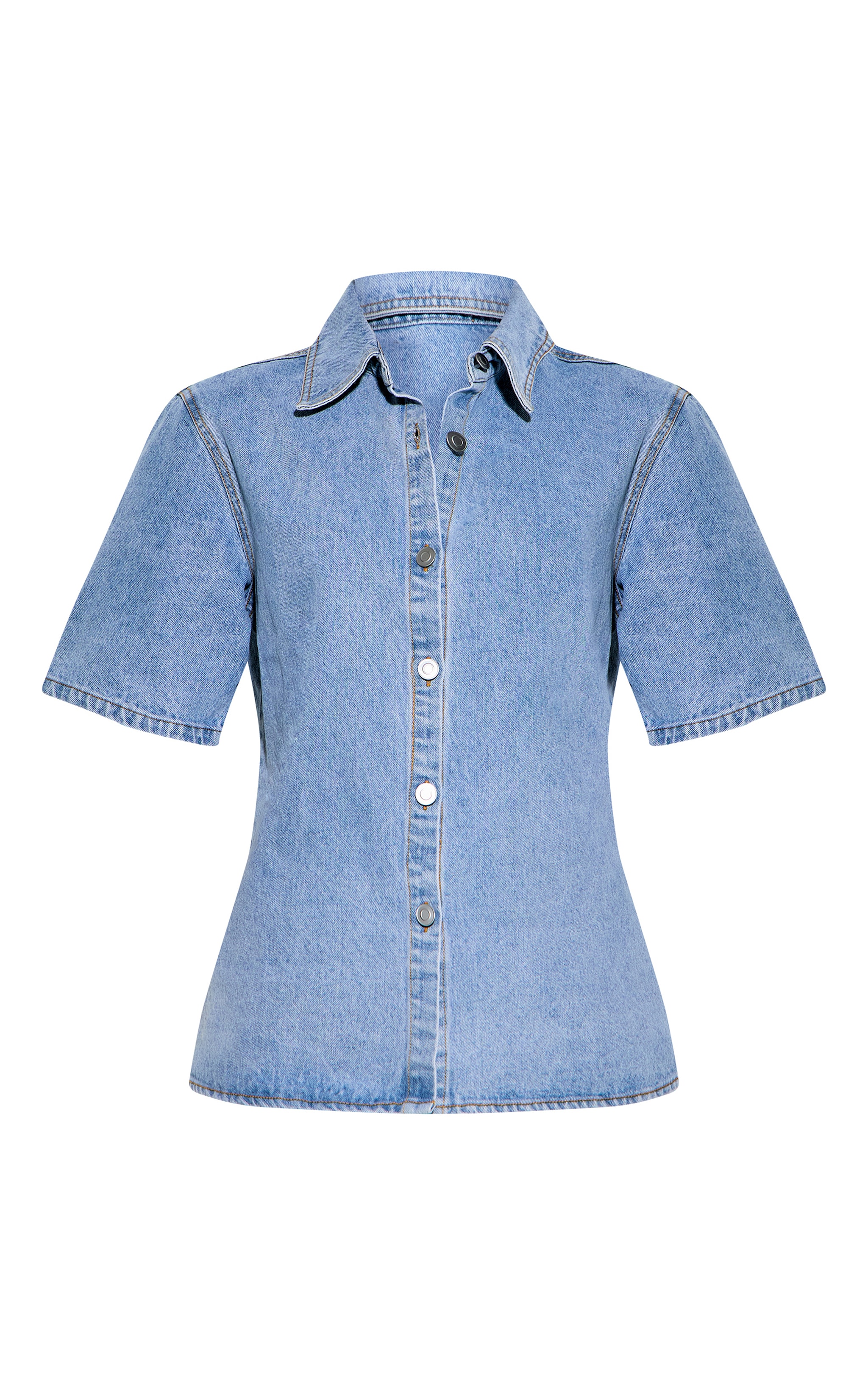 Light Blue Wash Fabric Covered Button Denim Shirt image 5
