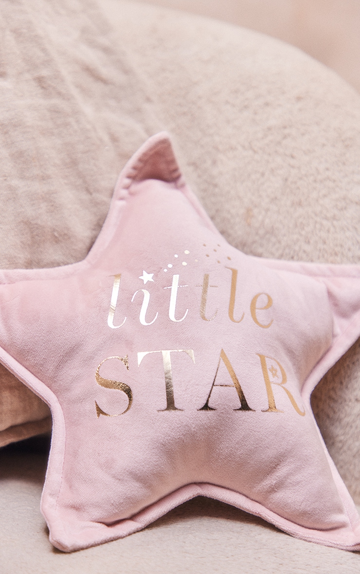 Bambino Coussin étoile en velours rose pâle à slogan Little Star image 2