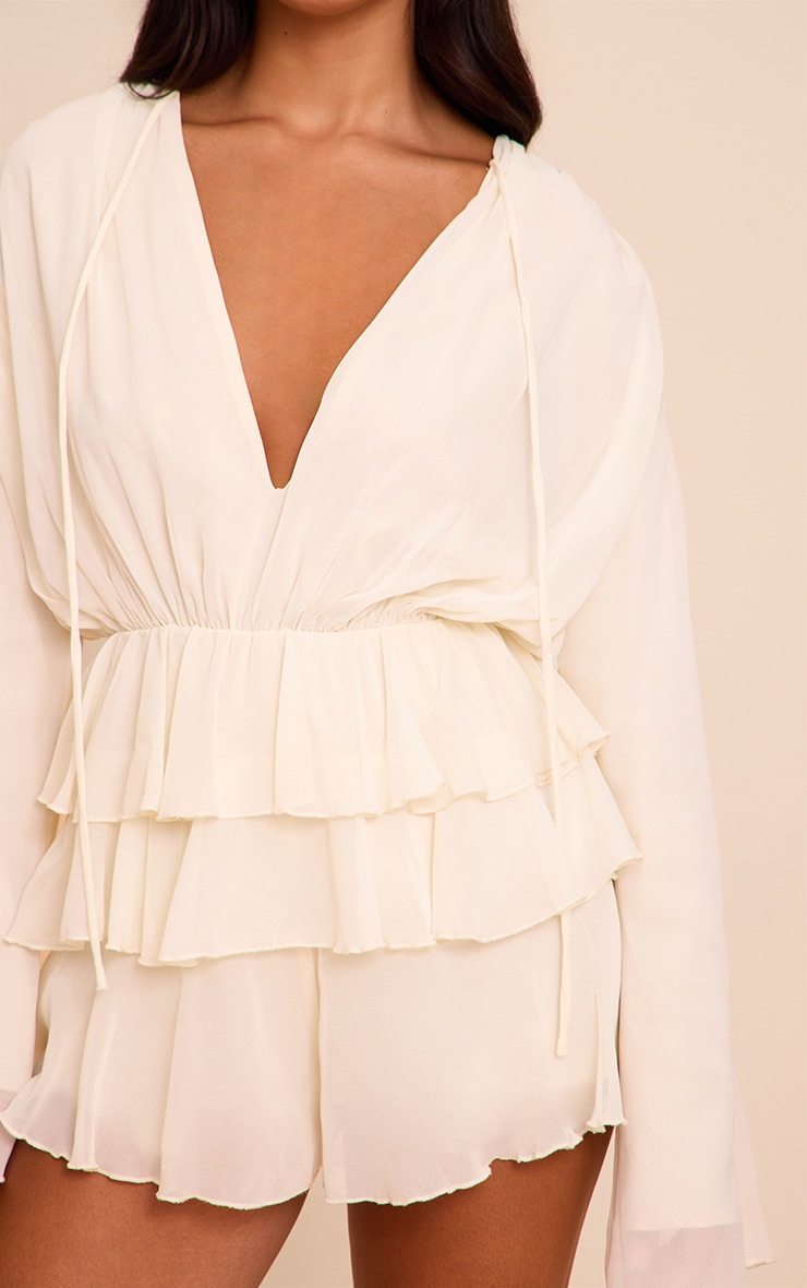 Cream Chiffon V Neck Frill Tiered Romper image 4