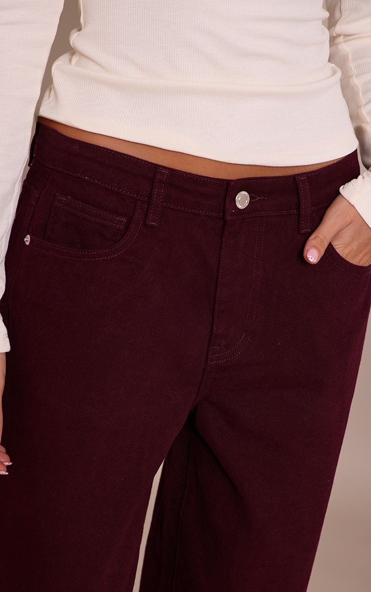 Burgundy Mid Rise Straight Leg Jeans image 4