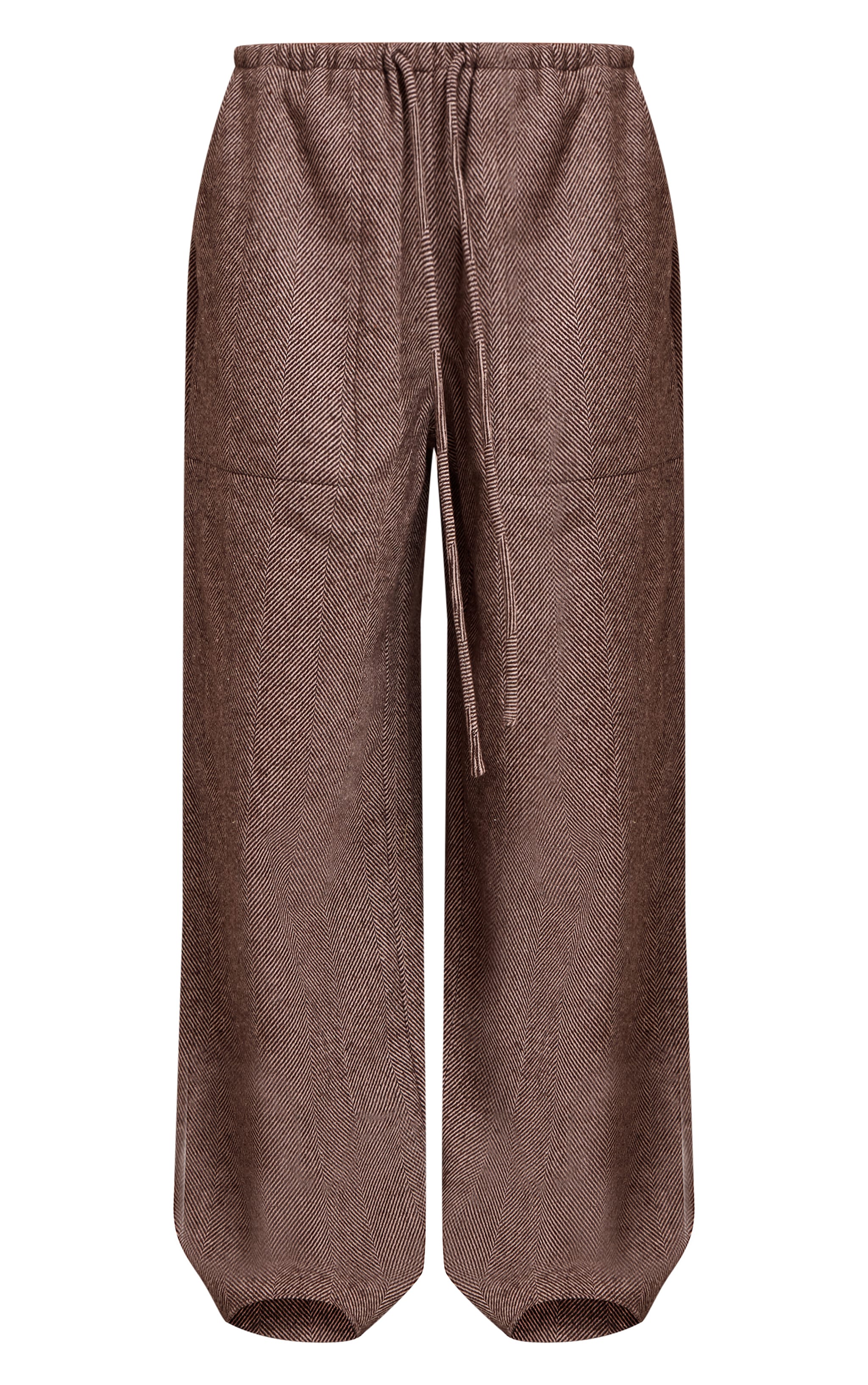 Pantalon taille basse chocolat à chevrons brossés, cordon de serrage image 5