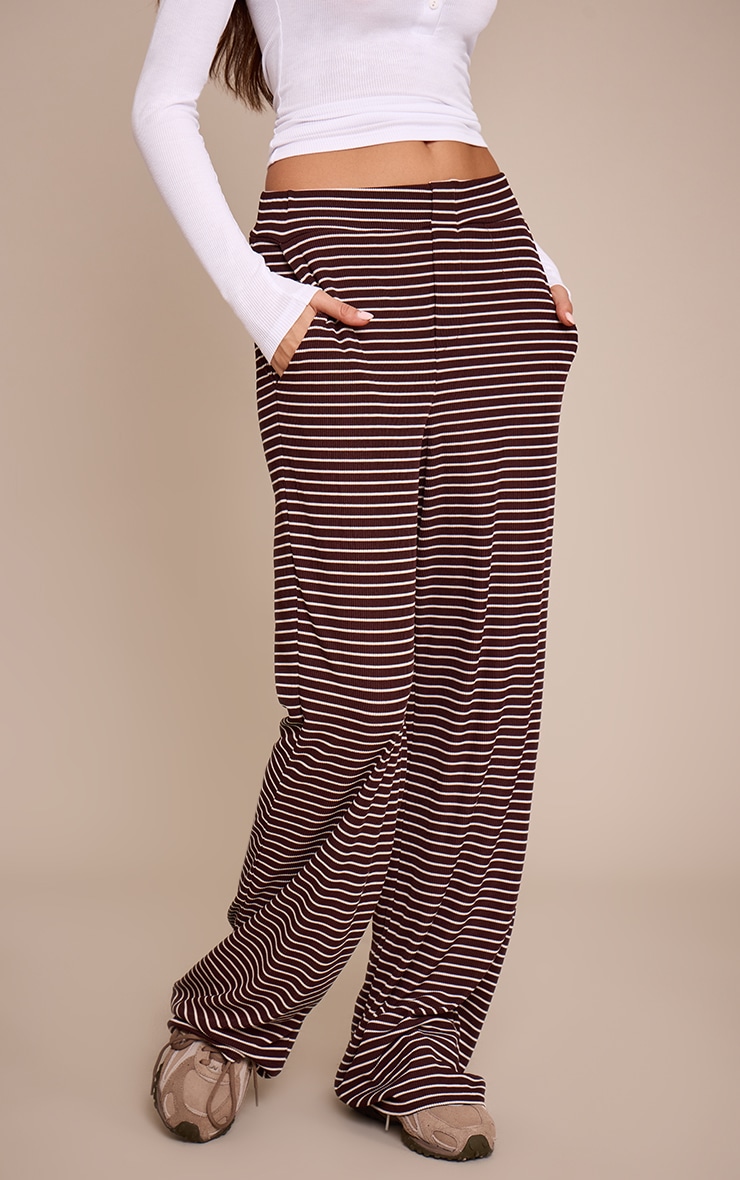 Chocolate Striped  Boyfriend Style Wide Leg Pants image 2