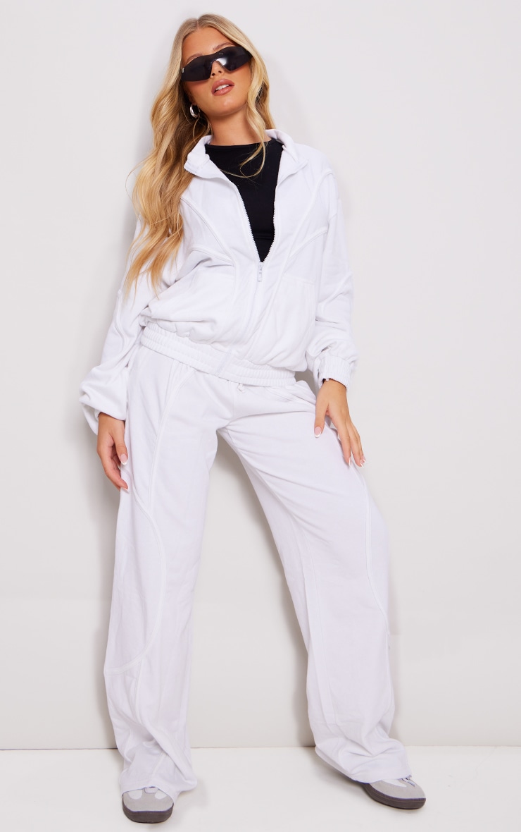 White Loopback Binding Detail Zip Up Track Jacket image 3