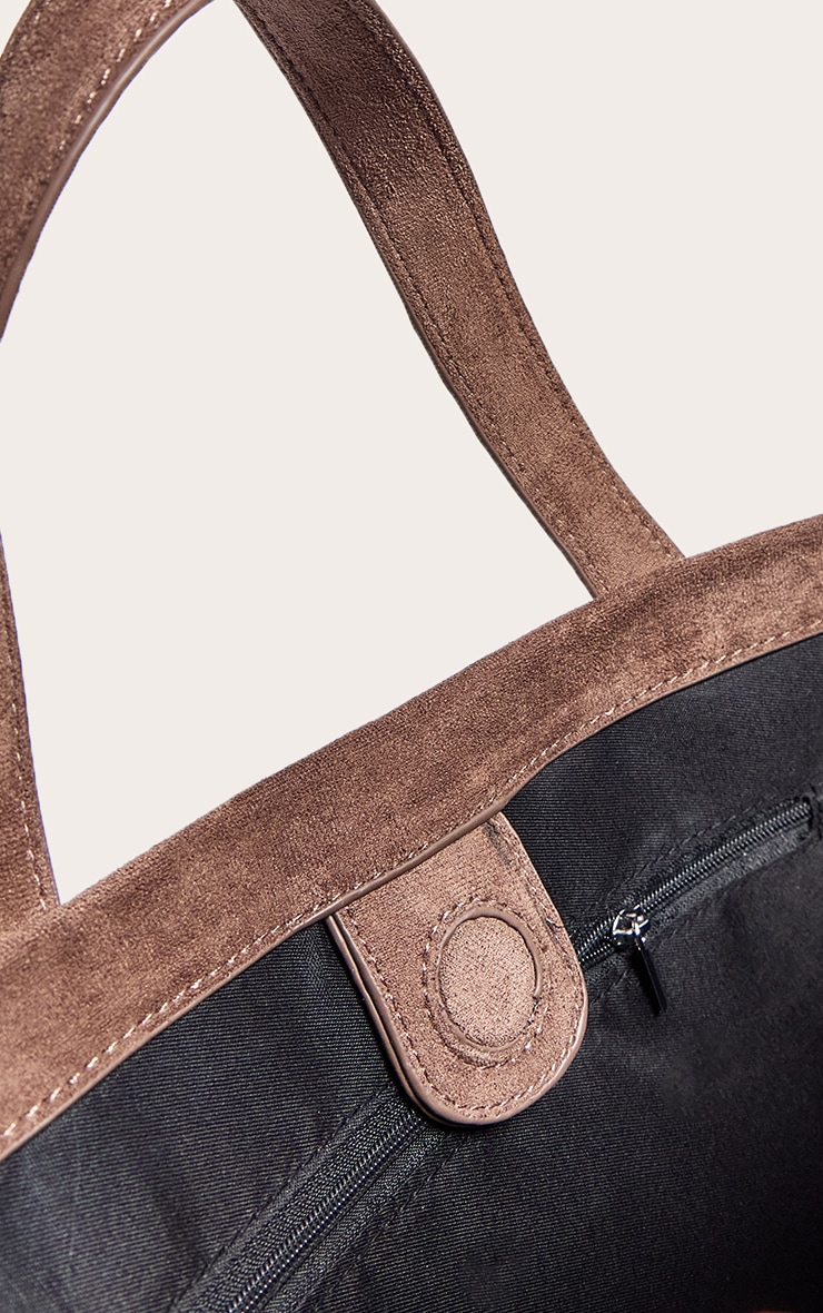 Chocolate Faux Suede Elongated Hand Bag image 3