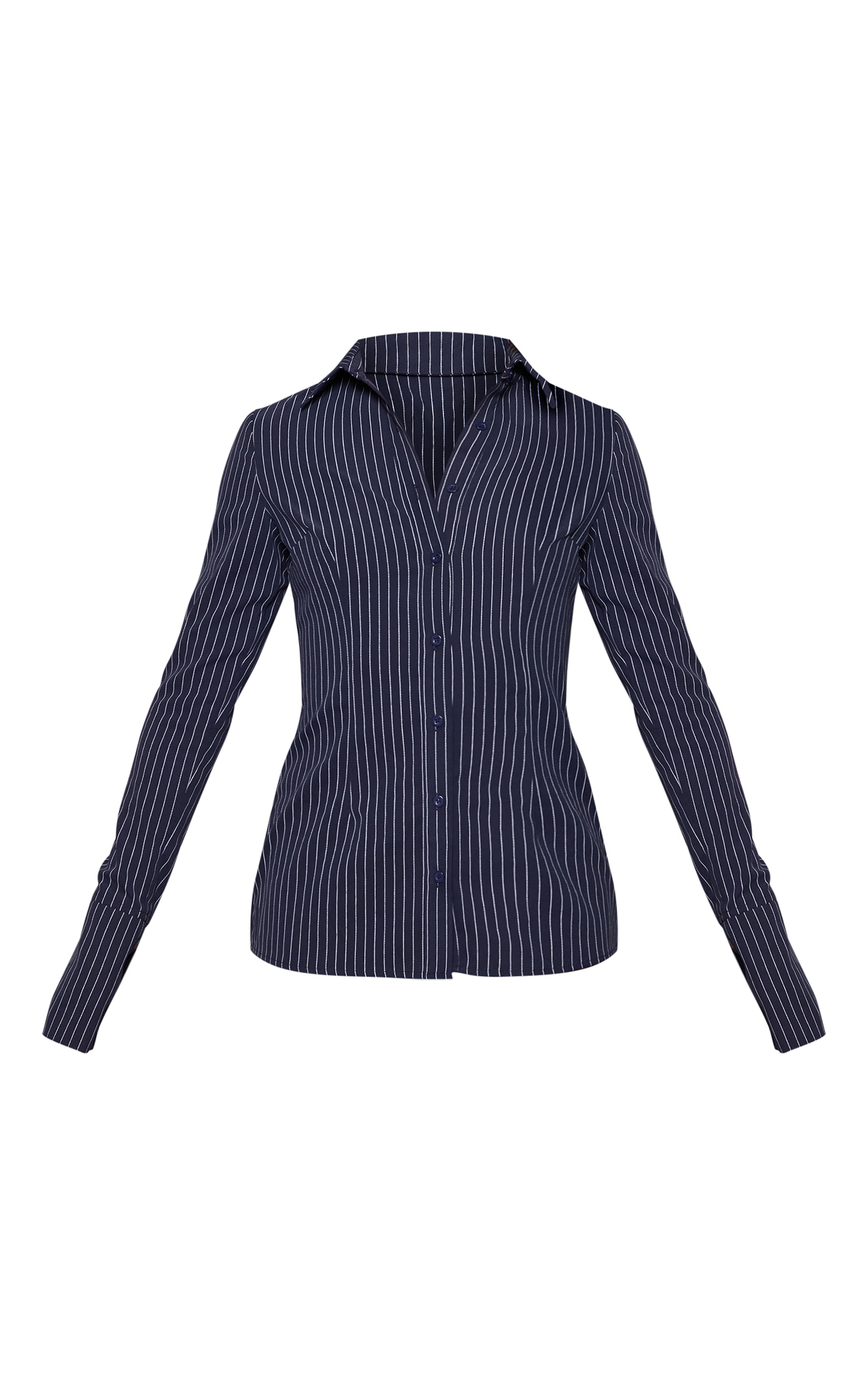  Navy Pinstripe Woven Fitted Shirt image 5