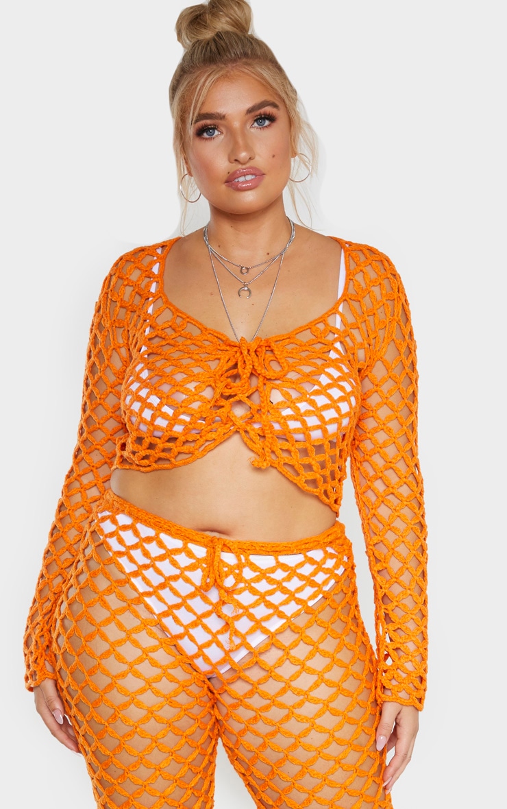 Plus Orange Crochet Lace Up Top
