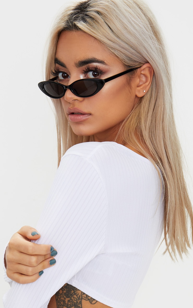 Black Matte Thin Retro Sunglasses
