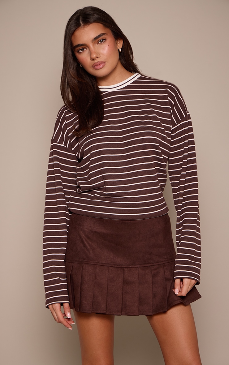 Dark Chocolate Faux Suede Pleated Mini Skirt  image 1