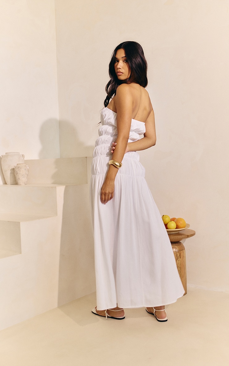 White Bandeau Ruched Detail Maxi Dress image 2