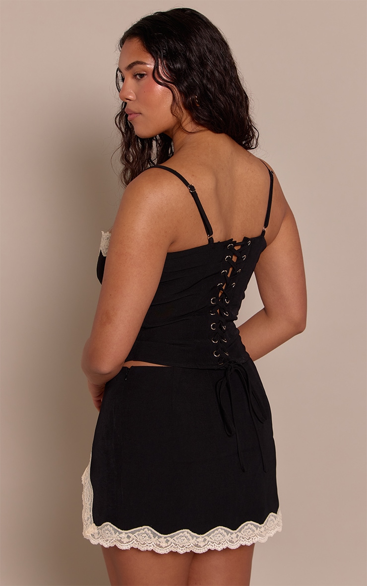 Shape Black Lace Trim Lace Up Back Corset Top  image 2