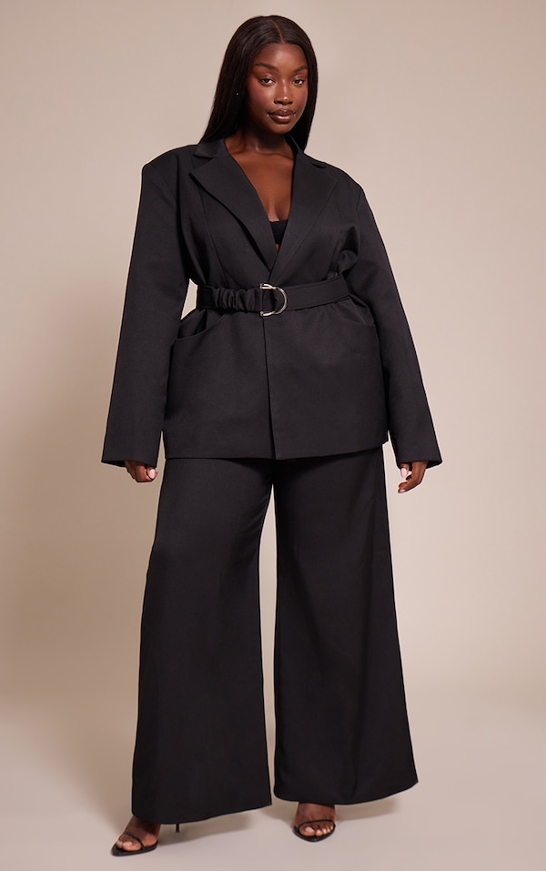 Plus Black Pintuck Wide Leg Tailored Pants 