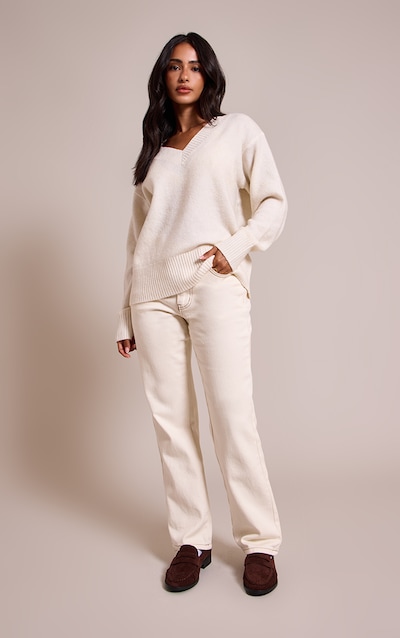 Petite Ecru High Waist Mom Jeans