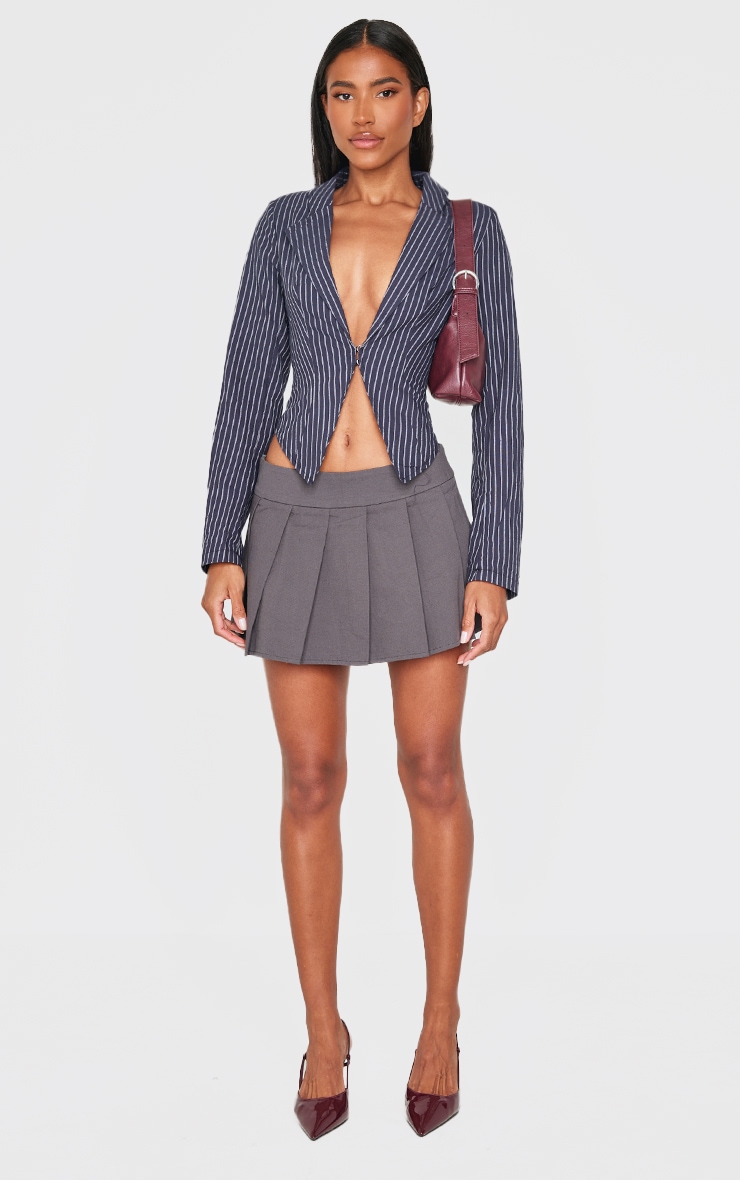 Navy Striped Plunge Hook & Eye Shirt image 3