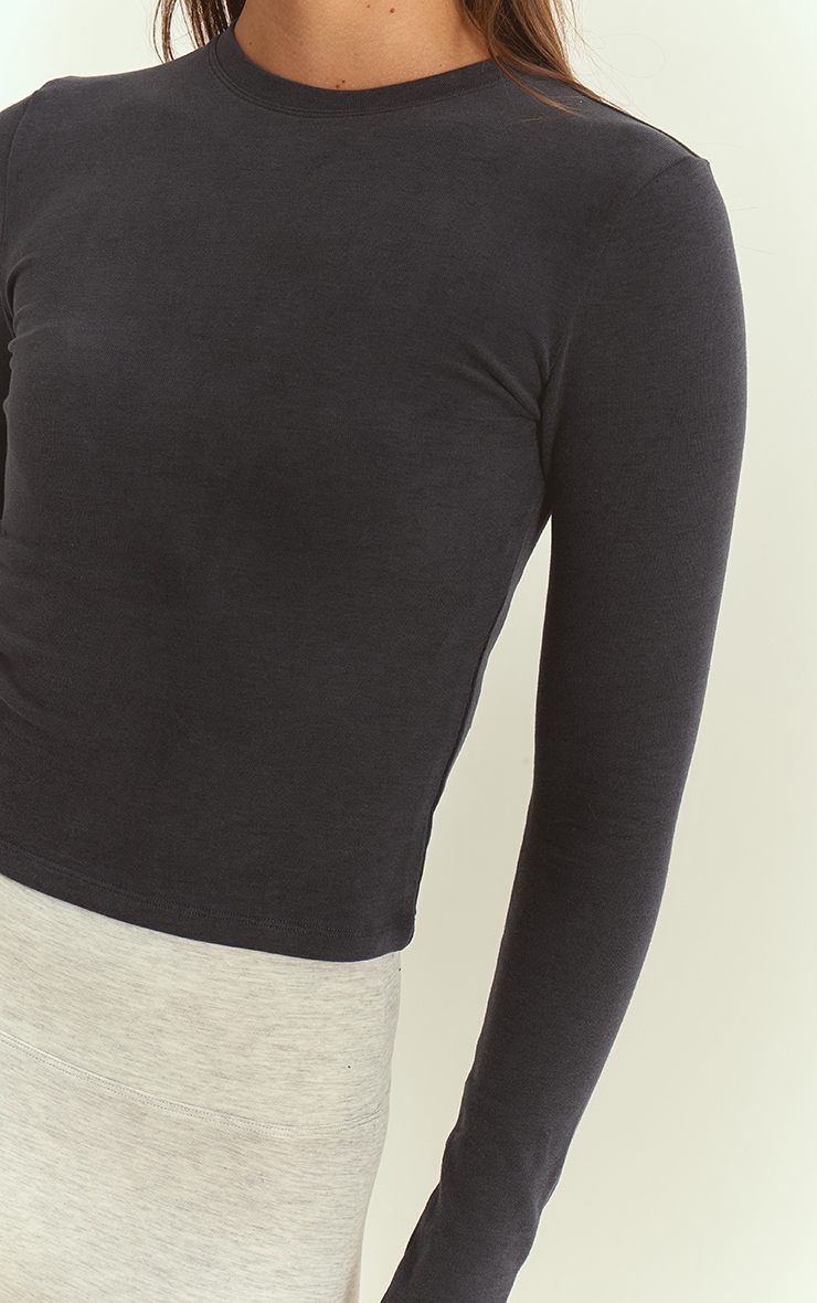 Navy Melange Soft Cotton Long Sleeve Top image 4