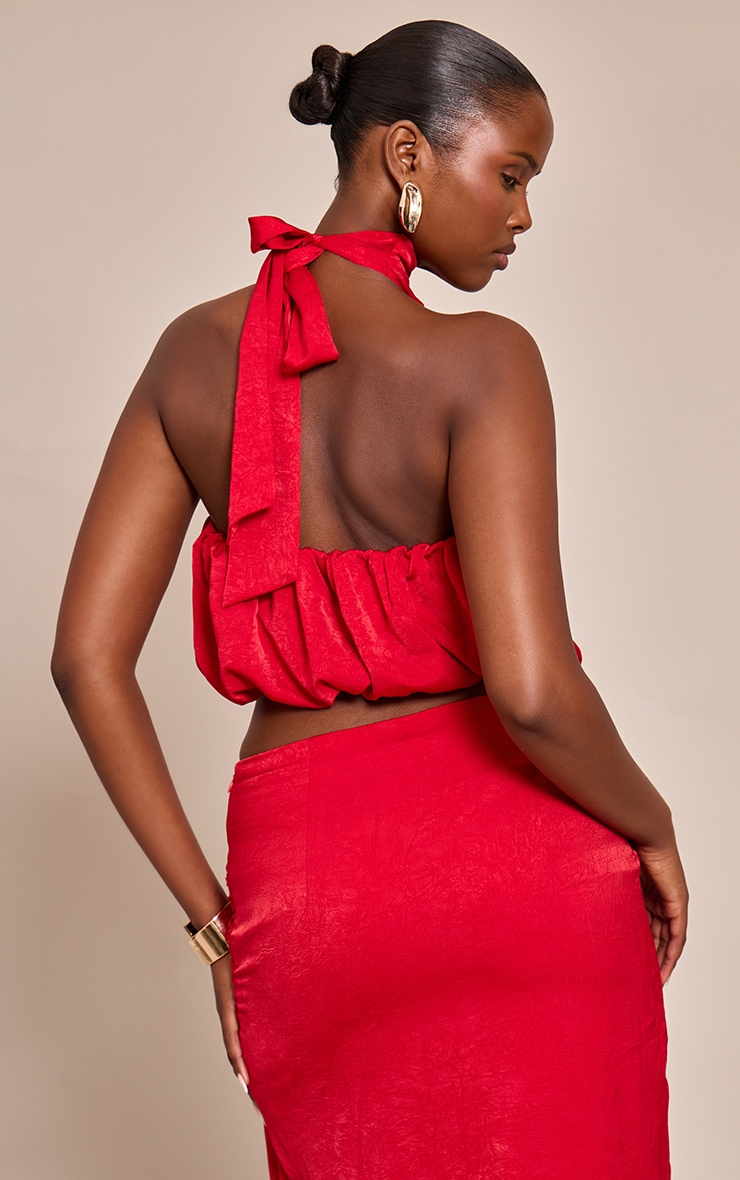 Red Hardware Detail Halter neck Top image 2