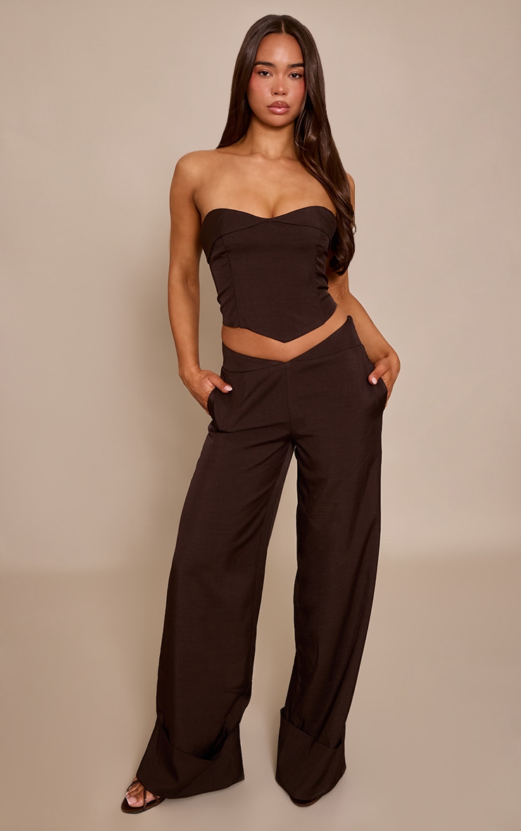 Brown Tailored Dip Waist Wide Leg Pant image 1