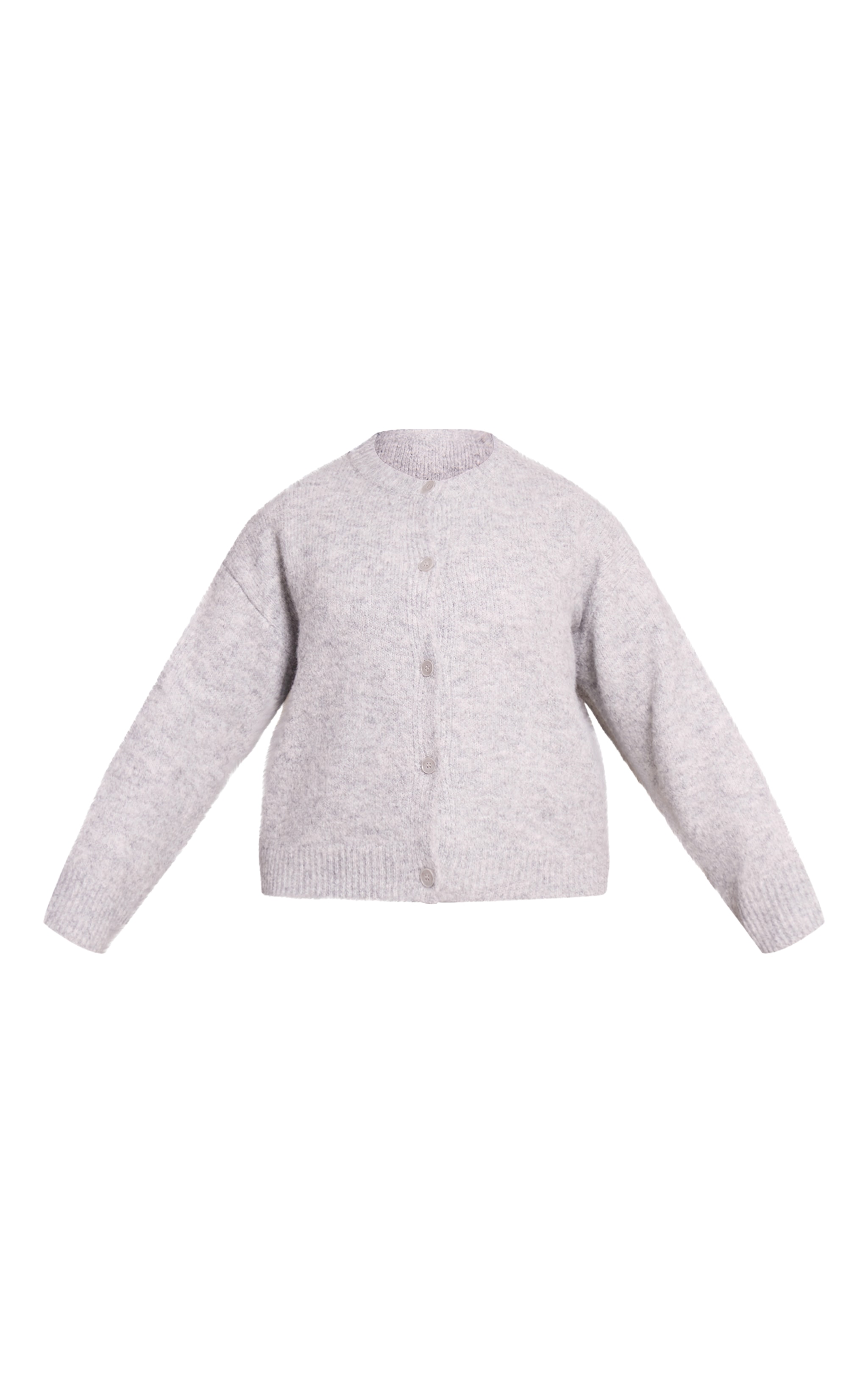 Plus Light Grey Brushed Oversized Detail Round Neck Cardigan image 5