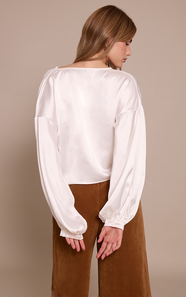 White Satin Long Sleeve Blouse image 2