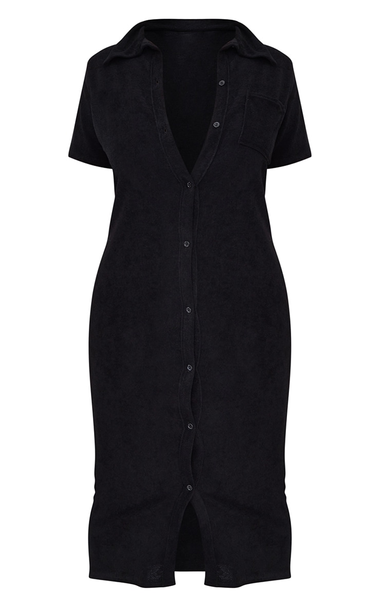 Renew Plus Black Towelling Button Down Maxi Dress PrettyLittleThing