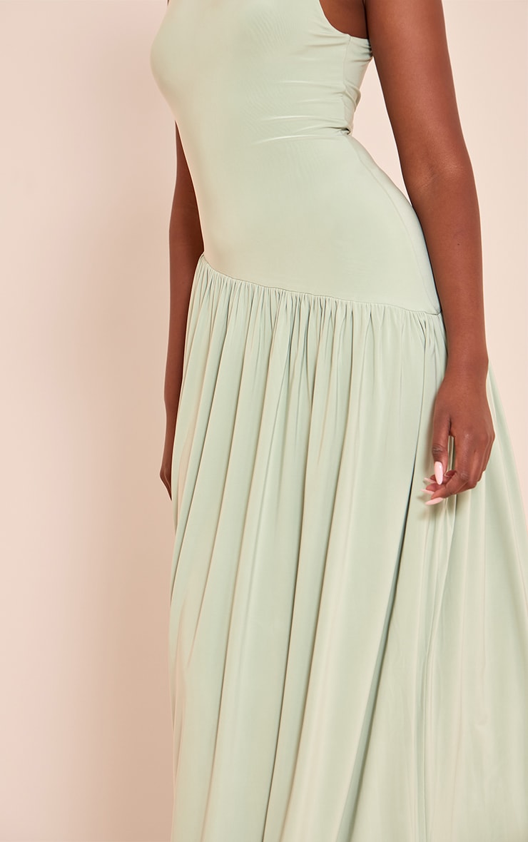 Sage Double Layer Soft Touch Asymmetric Dropped Waist Maxi Dress image 4
