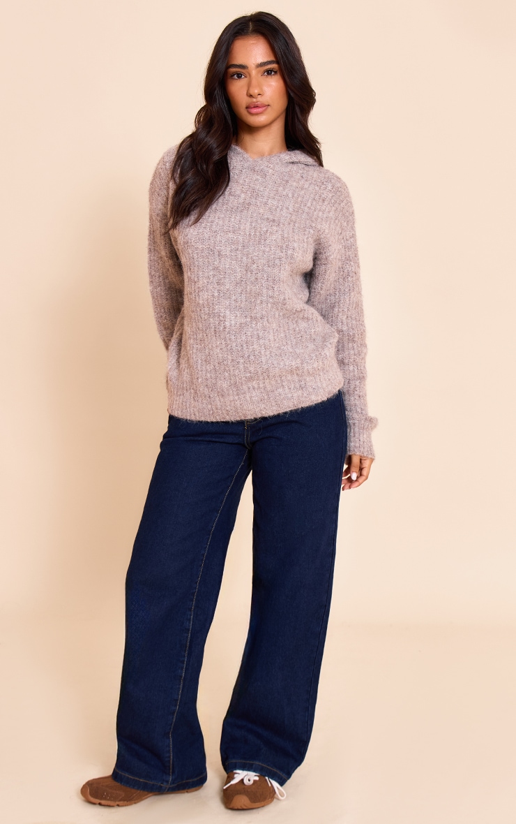 Petite Hoodie en maille tricot côtelée taupe image 3