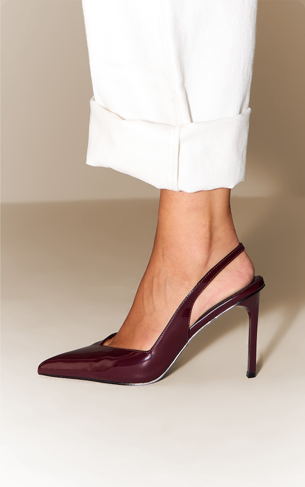Burgundy Pu Slingback Heeled Court Shoe