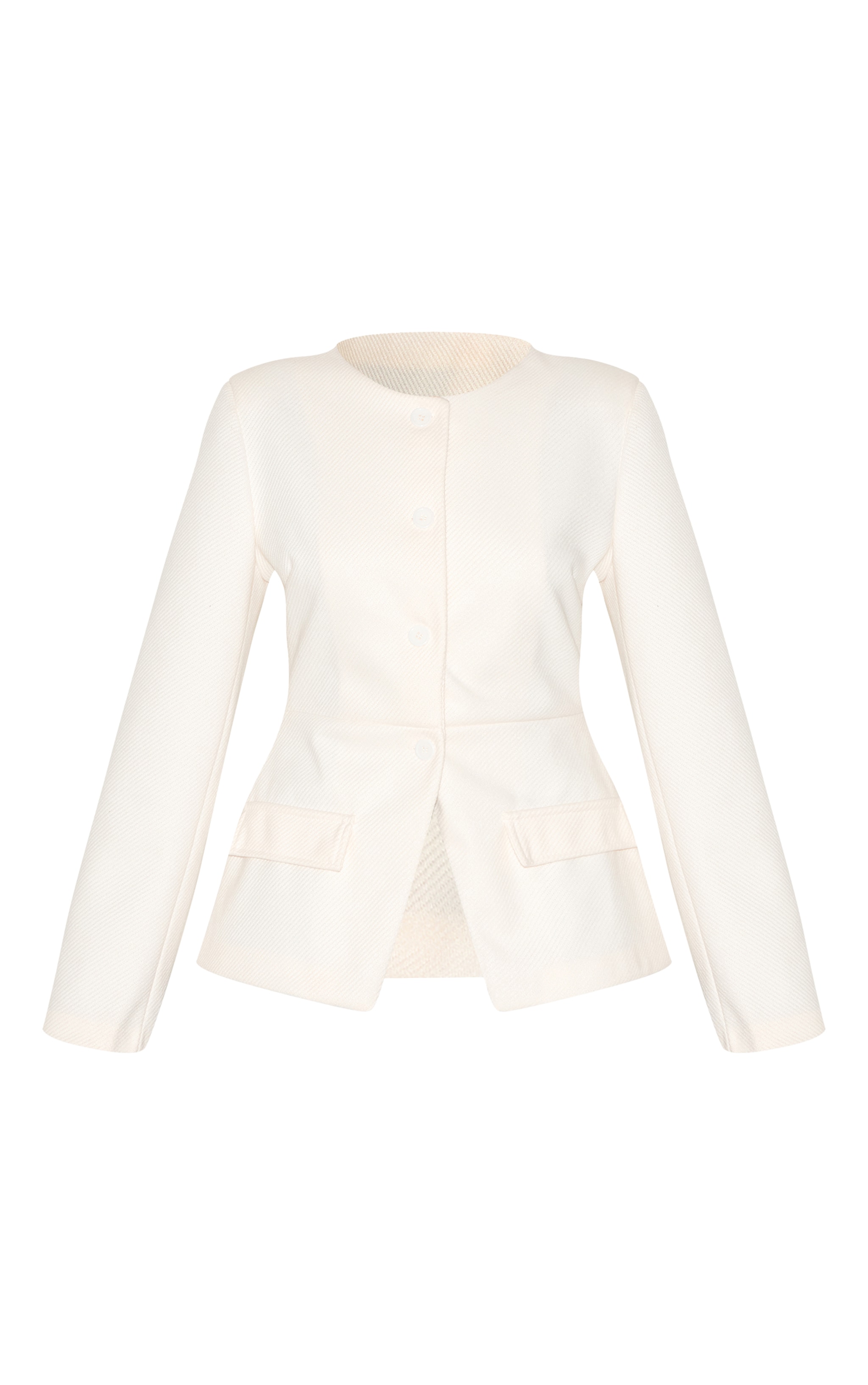 Cream Button Up Longline Collarless Blazer image 5