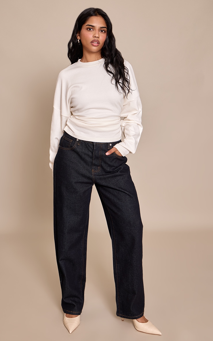 Petite Cream Ruched Waist Long Sleeve Top image 3